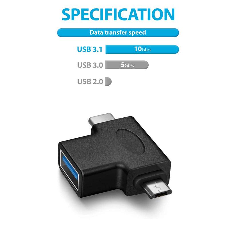 2 in 1 OTG Converter USB 3.0 to Micro USB and Type C Adapter USB3.0 Female to Micro USB Male and USB C Male Connector (2 Pack) 2 Pack