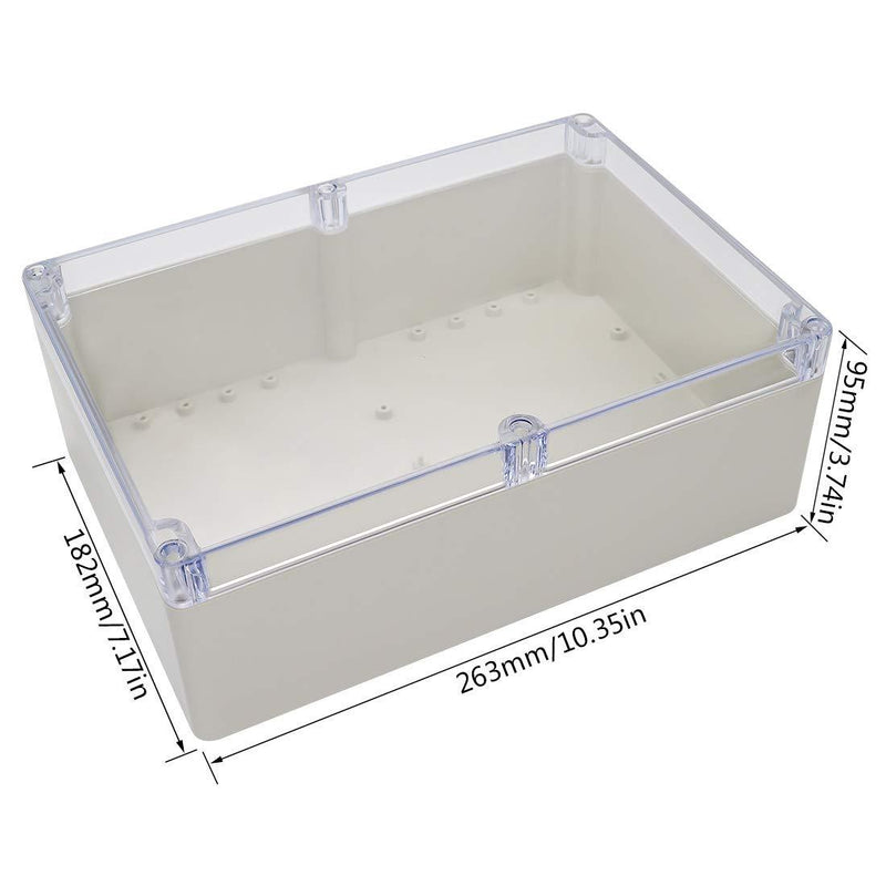 LeMotech ABS Plastic Junction Box Dustproof Waterproof IP65 Electrical Enclosure Box Universal Project Enclosure Grey with PC Transparent Clear Cover 10.4 x 7.2 x 3.7 inch (263 x 182 x 95 mm) 10.4" x 7.2" x 3.7"