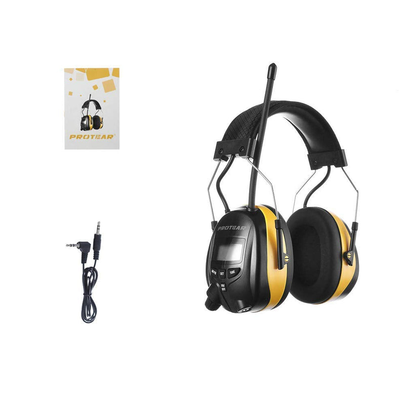 PROTEAR Digital AM FM Radio Headphones, 25dB NRR Ear Protection Safety Ear Muffs, Noise Reduction Hearing Protector for Lawn Mowing and Landscaping(Yellow) A-yellow