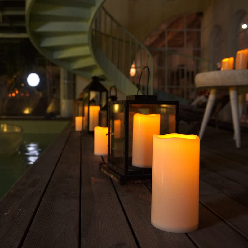 Homemory 6" x 4" Waterproof Outdoor Flameless Candles - Battery Operated Flickering LED Pillar Candles for Indoor Outdoor Lanterns, Long Lasting, Large, Set of 2 4"x 6"