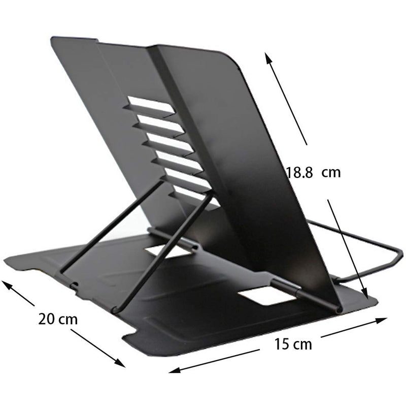 Metal Book Stand Folding Reading Book Holder with 6 Adjustable Angles and Paper Page Clip,Sturdy Desktop Rest Book Holder for Cookbook,Magazine,Textbooks，Document, Music Book, Laptop,Tablet(Black)