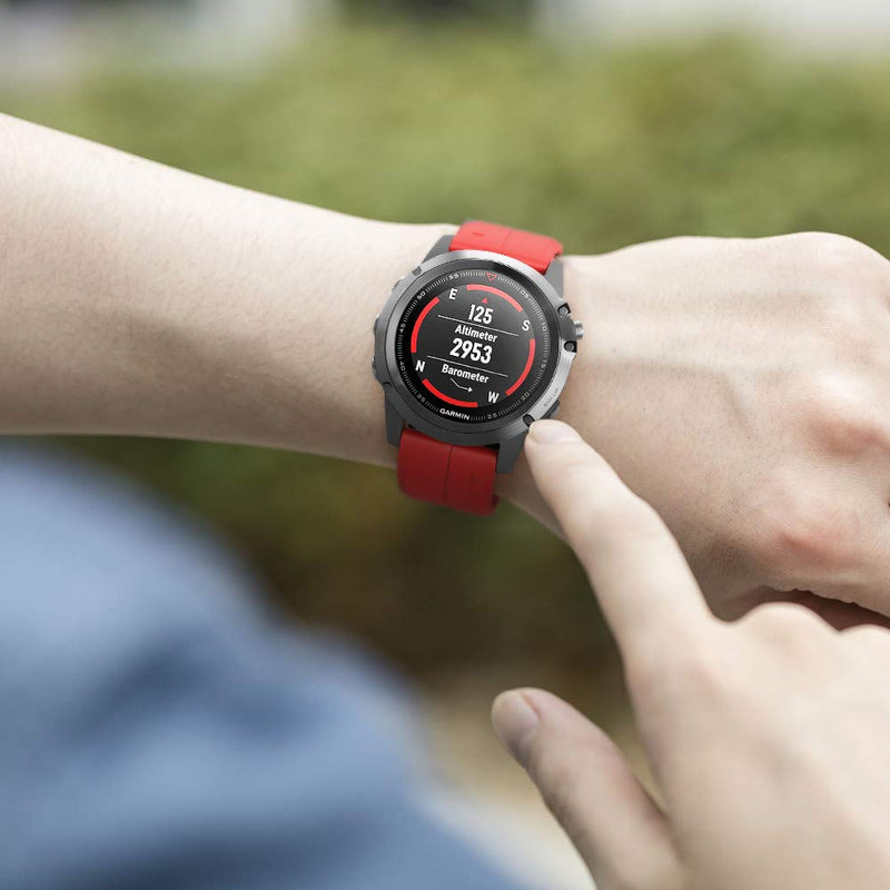 NotoCity Compatible Fenix 5X Plus Bands Fenix 7X Sport Silicone Replacement Watch Strap for Garmin Fenix 5X/Fenix 5X Plus/Fenix 6X/Fenix 6X Pro/Fenix 3/HR/Descent MK1/D2 Delta PX/D2 Charlie(Red) Red