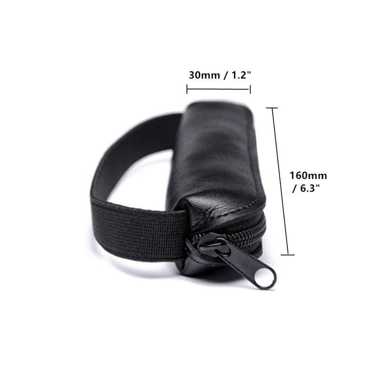 Microfiber Leather Elastic Pen Holder for Notebook Black Pen Sleeve Single Pen Leather Case Pencil Pouch Zipper Bag (Black)