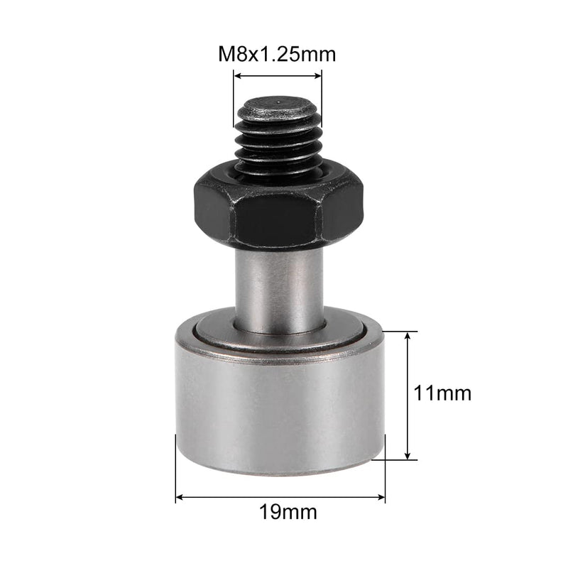 uxcell CF8 Cam Follower KR19 Needle Roller Bearing, 19mm Roller Diameter, 11mm Roller Width, M8 Standard Stud 2pcs