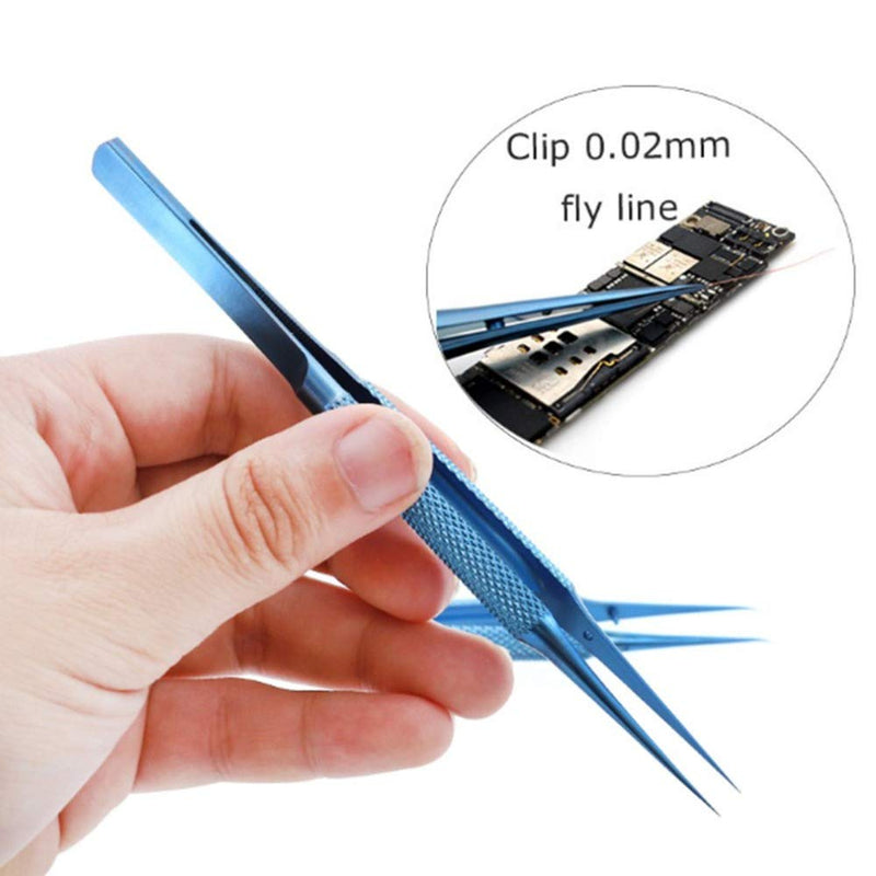 Tvoip 1Pcs Precision Titanium Alloy Tweezers Fly Line Fingerprint Forceps Clips for Electronic Components Copper Wire Picking Tools (BT-11 Curved Tweezers) BT-11 Curved Tweezers