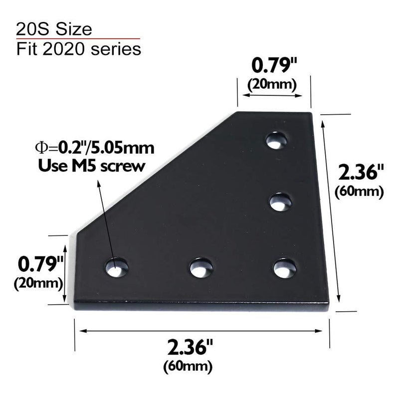 KOOTANS 4pcs/lot New 5 Hole 90 Degree Joint Board Plate Corner Angle Bracket Connection Joint Strip for Slot 6mm 2020 Aluminum Profile 3D Printer Frame 4pcs 20S Joint Plate