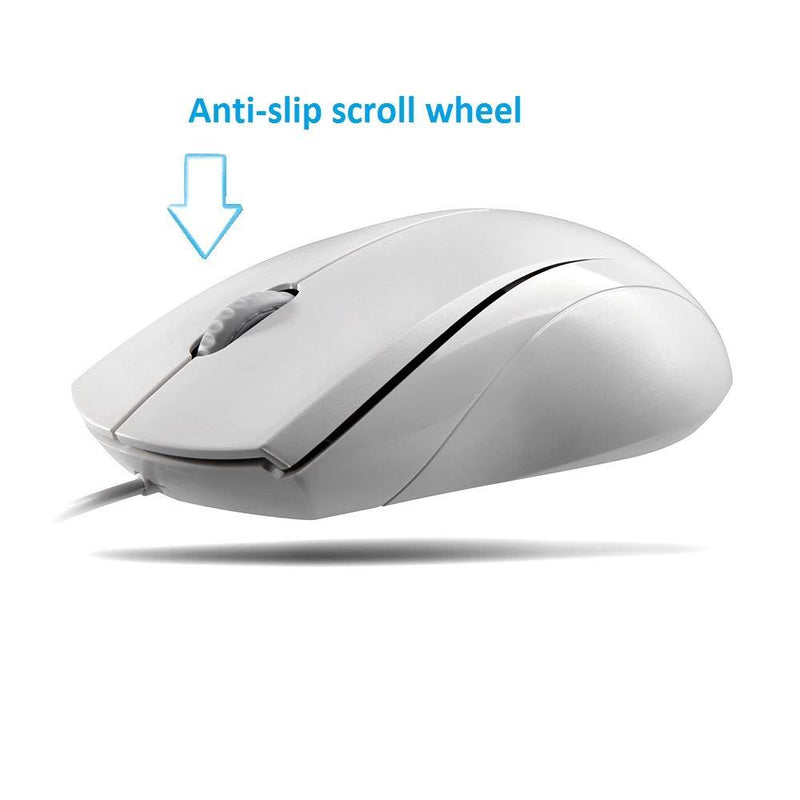 Rapoo N1600 3-Button Quiet Wired Mouse, 1000DPI Optical Mouse, Quiet Button, Ergonomic Shape, for Desktop Computers Laptops, Matte White