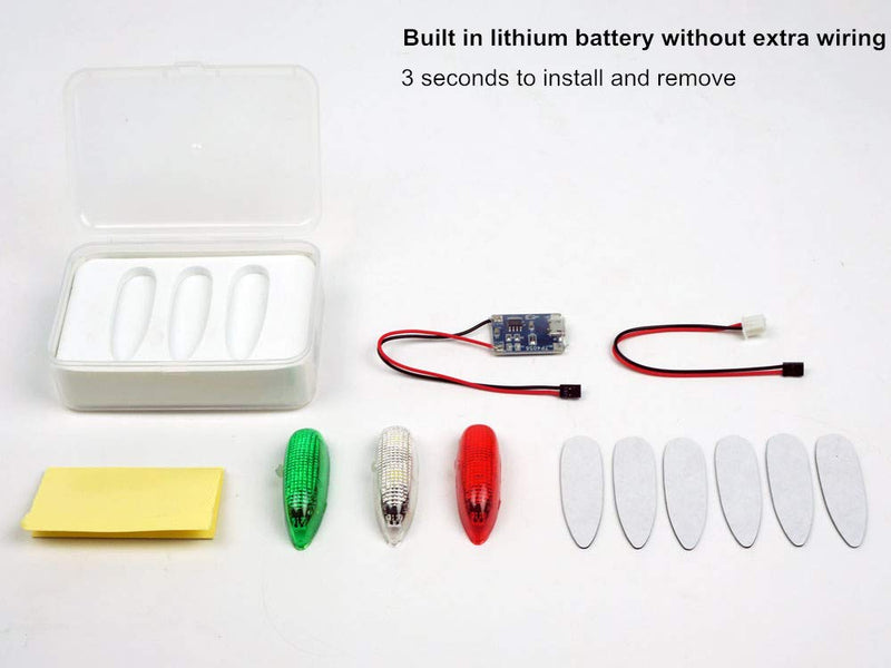 3PCS/Set RC Plane LED Light Kit for Jet Airplane Aircraft Fix Wing Quadcopter, Rechargeable Red Green White LED Flashing Lights, Super Bright Little Navigation Light for Safe and Fun Dusk Flight