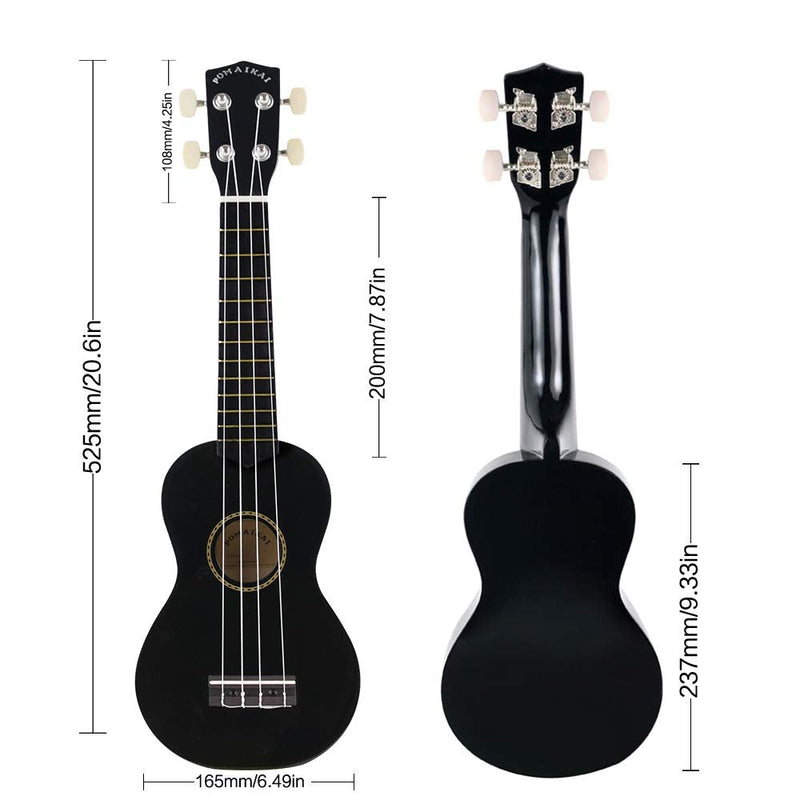 POMAIKAI Soprano Wood Ukulele kid Starter Uke Hawaii kids Guitar 21 Inch with Gig Bag for kids Students and Beginners (Black) Black