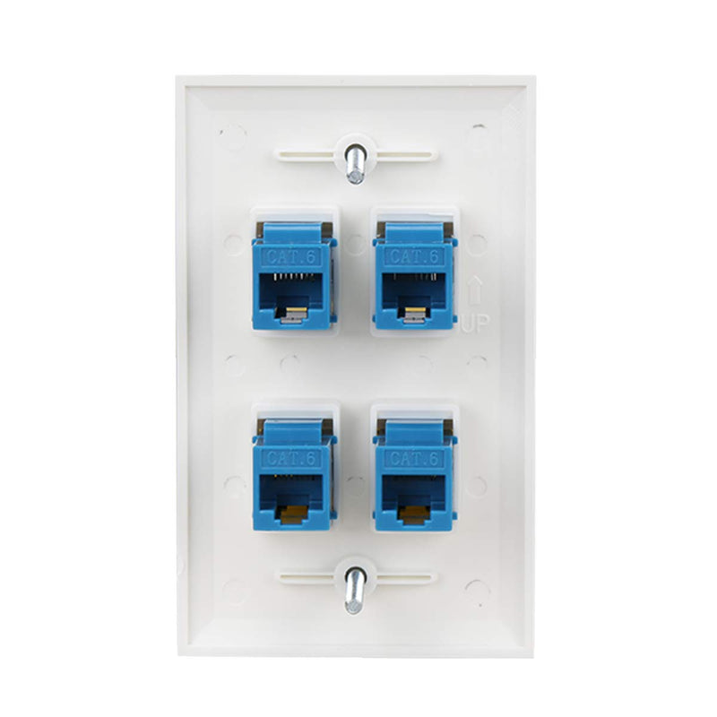Ethernet Wall Plate 4 Port,Cat 6 Wall Plate Female-Female Compatible with Cat7/6/6e/5/5e Ethernet Devices -Blue Cat6-4port