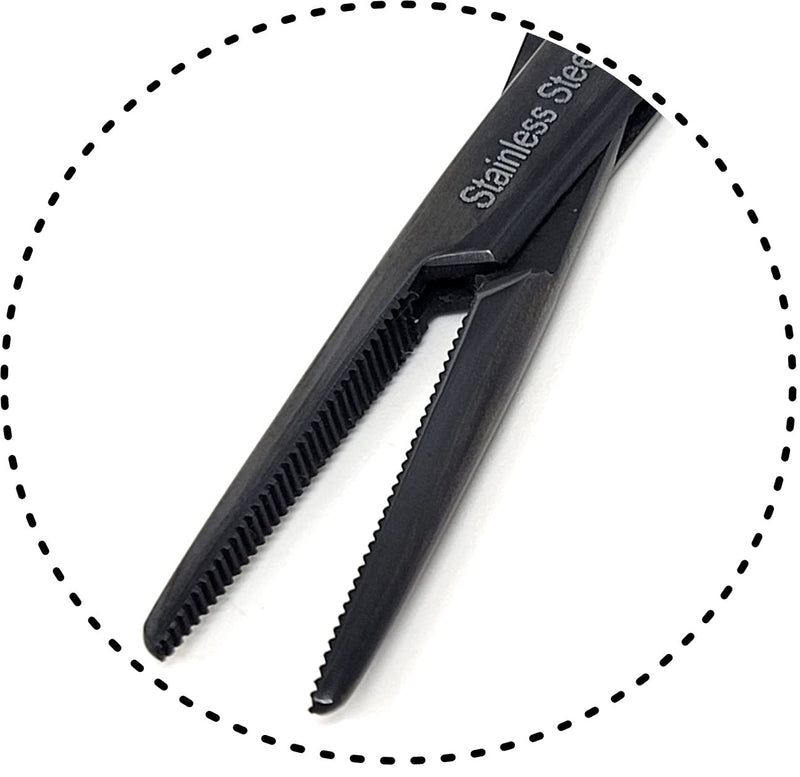 Mosquito Hemostat Locking Forceps 5" Straight with Full Serrated Jaws Ideal for Clamping, Fishing, Firefighters Nurses Doctors + More (Tactical Black)