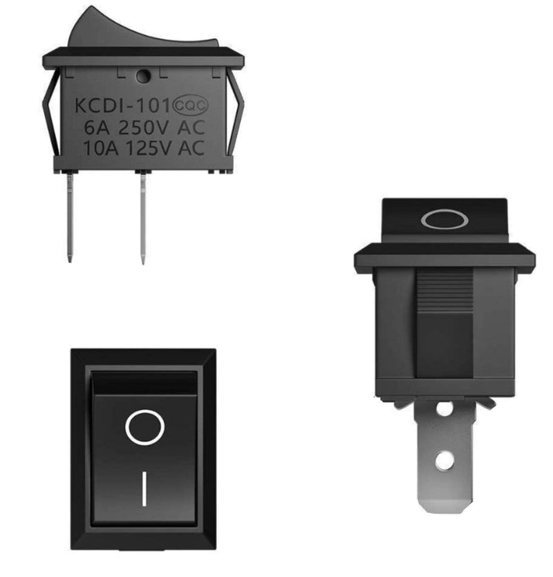 Pack of 2 Premium On Off Recessed Toggle Switch Rocker Switch On Off DIY AC 250V 220V 6A 2Pin Black Rectangular 2 Position