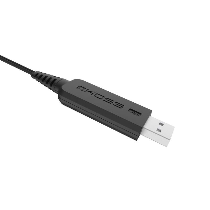 Koss CS200 USB Double-Sided On-Ear Communication Headset, Noise-Cancelling Electret Microphone, Flexible Microphone Arm, Wired with USB Plug, Black