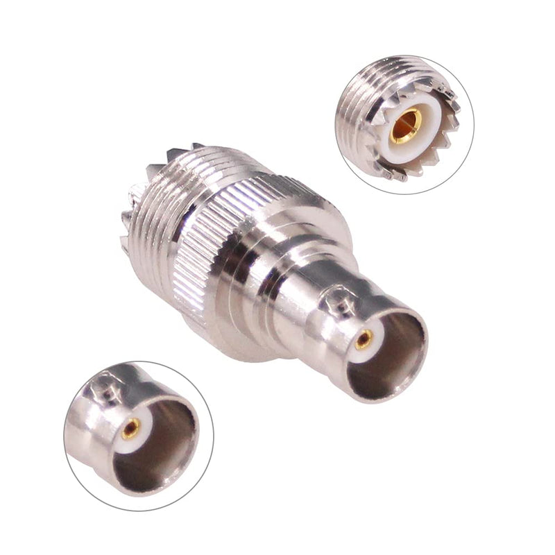 RFaha 2pcs BNC Female to UHF Female SO239 SO-239 RF Coax Coaxial Connector Adapter(F105-2), Nickel plated