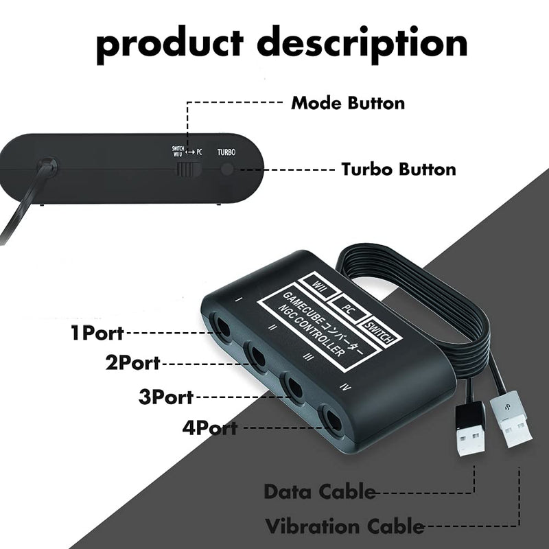 pdobq Adapter Comaptible Gamecube Controller Adapter for Switch / PC / Wii U. Super Smash Bros Gamecube Adapter. No Driver Need and Easy to Set Up. 4 in 1 Game Cube Adapter