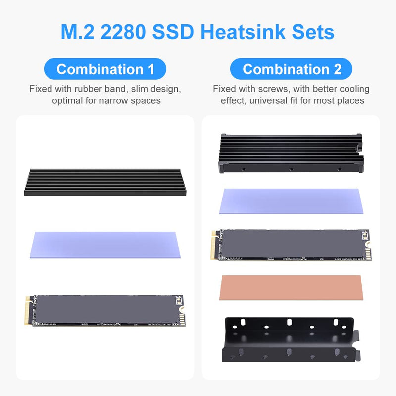 ELUTENG M.2 SSD PS5 Heatsink Double-Sided, PS5 M.2 2280 SSD Cooler Heatsink with 4 Silicone Thermal Pads for PC Computer and PS5, for M.2 PCIe NVMe/SATA SSD Heatsink, Black
