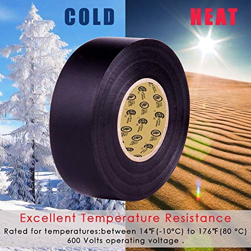 Black Electrical Tape by LYLTECH, 66 feet x 3/4 inch x 0.07 mil-600V,Pass UL/CSA Certification. Waterproof,Flame Retardant,Strong Adhesive, 14℉ to 176℉(Black) Black