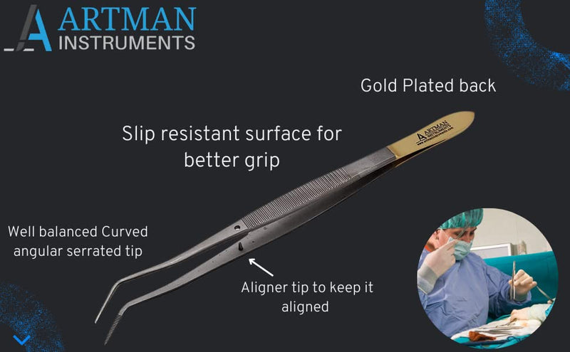 Meriam Premium Tweezers Cotton Pliers Pack of 3 Dental Dressing Angled Tip Surgical Forceps Instruments ARTMAN Brand