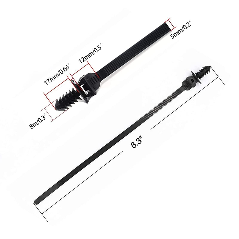 Benliu 50 Pcs Cable Zip Tie, 8.3x0.2 inch Heavy Duty Nylon Push Mount Self Locking Assortment Black 8.3x0.2inch(50Pcs)