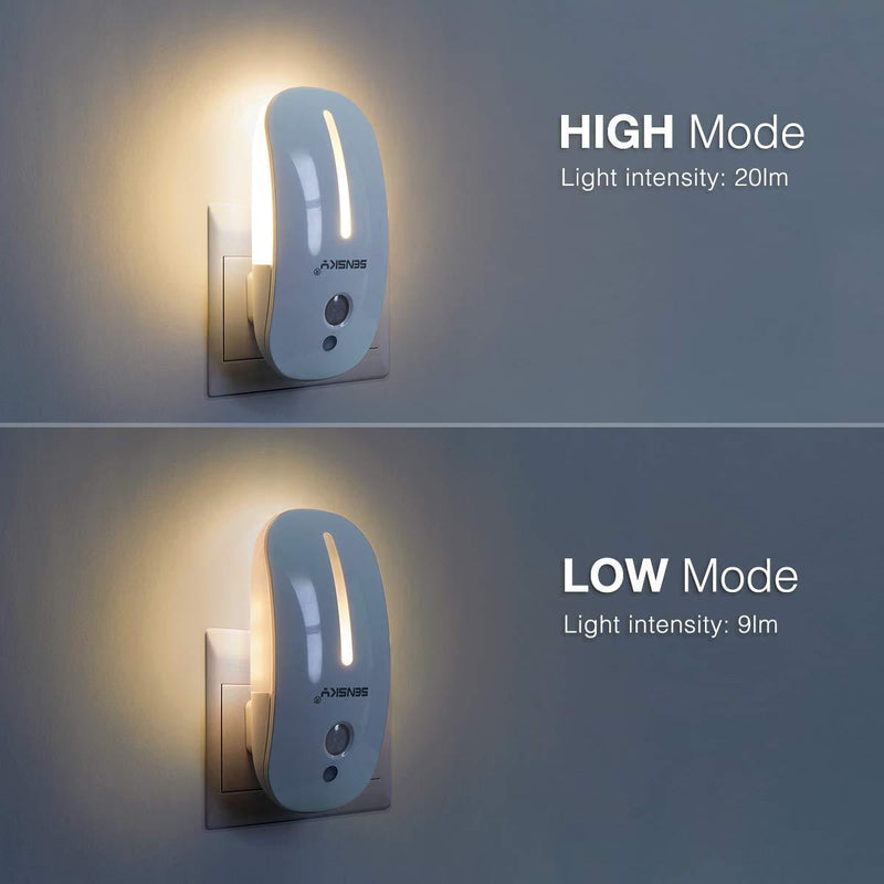 SENSKY Plug in Night Light 2 Levels Brightness Adjustable Soft Warm White Nightlight Lamps for Bathroom, Kitchen, Hallway, Stairs, Garages, 2-Pack (with Front Light and Back Light )