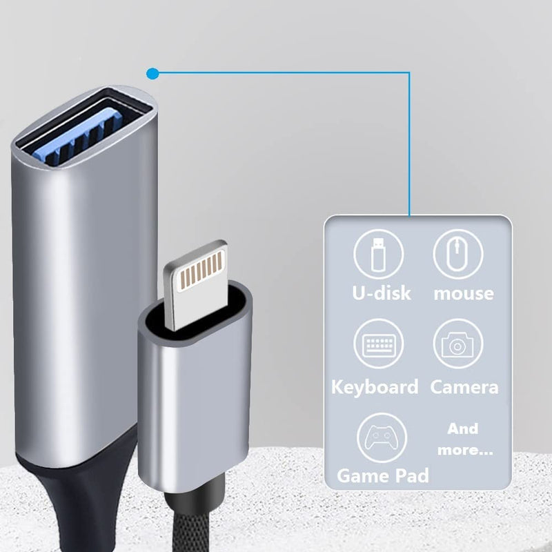 IVSHOWCO USB Camera Adapter for iPhone [Apple MFi Certified], Lightning to USB OTG Cable Adapter Supports USB Flash Drive, Card Reader, Mouse, Keyboard, MIDI...