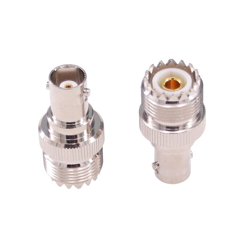 RFaha 2pcs BNC Female to UHF Female SO239 SO-239 RF Coax Coaxial Connector Adapter(F105-2), Nickel plated