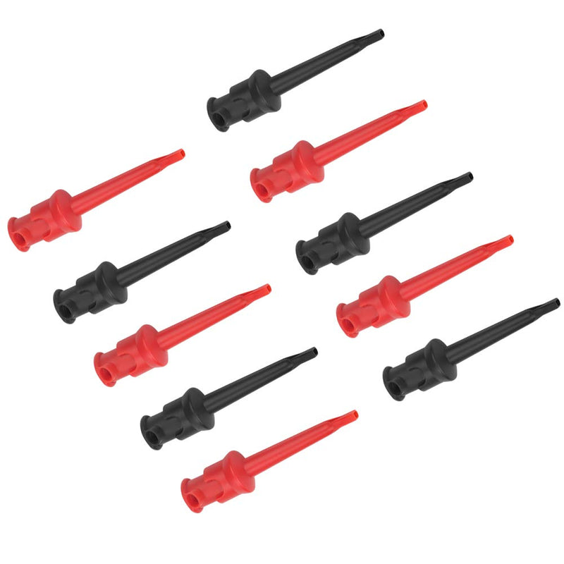 Pack of 10 Multimeter Test Hook Lead Silicone Grabbers Testing Probes Insulation Clip for SMT SMD IC D20 Multimeter Teset Cable 4mm 0.2inch Port Hook Leads (Black & red)