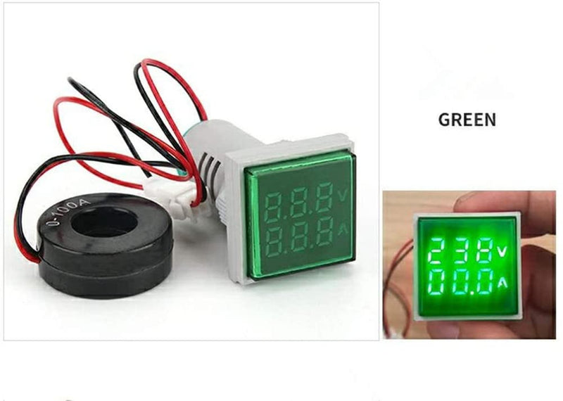 Szliyands AC Current and Voltage Indicator with Two-Digit Display, 22mm Square Head LED Multi-Function Measuring Instrument Monitor (Red) Red