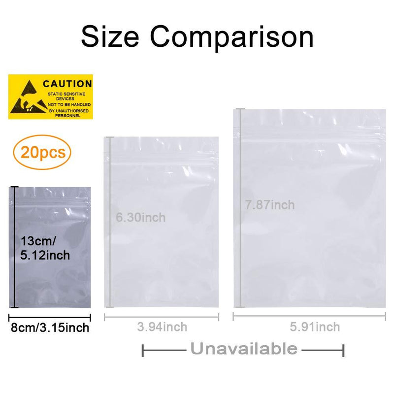 Terokota 20Pcs Small 3x5in Anti Static Bags ESD Shielding Antistatic Bags with Static Free Stickers for 1.8 Inches SSD HDD