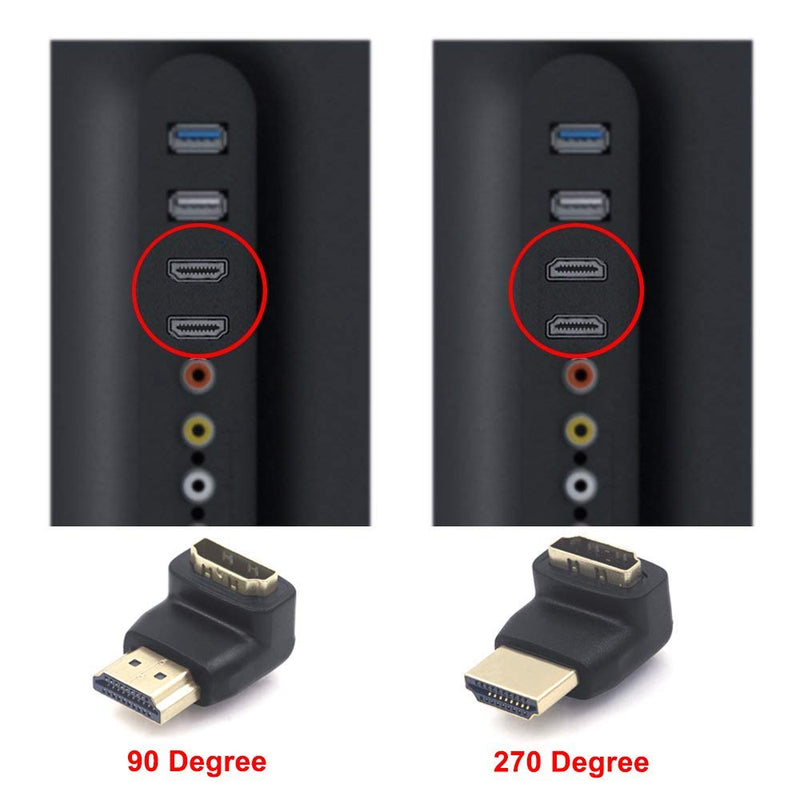 VCE HDMI 90 and 270 Degree Adapter 6-Pack, Right Angle HDMI Male to Female L Adapter Connector 3D&4K Supported