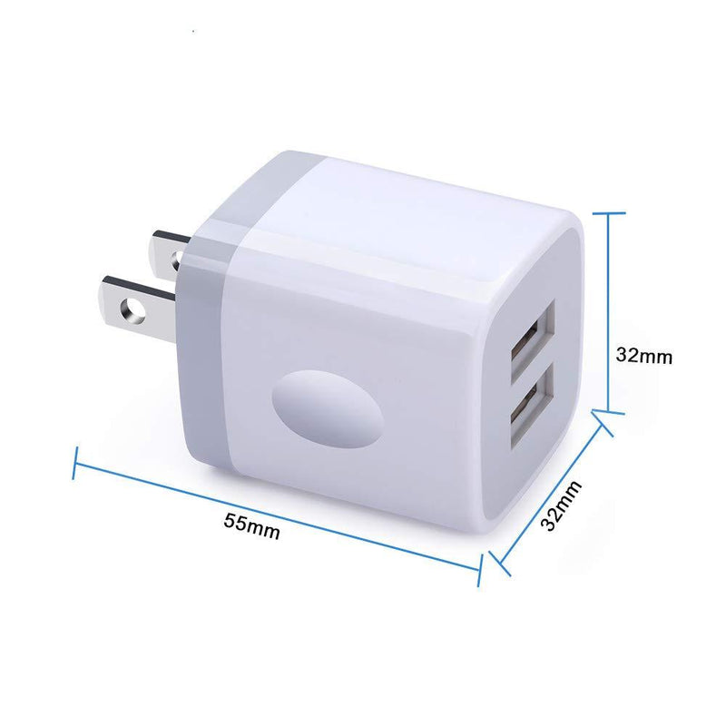 USB Wall Charger, FiveBox 5Pack 2.1A Dual Port USB Adapter Wall Charger USB Plug Charging Block Charger Brick Charger Cube Charger Box Compatible iPhone 11/Xs/XR/X/8/7/6, Samsung, Android, LG, Moto