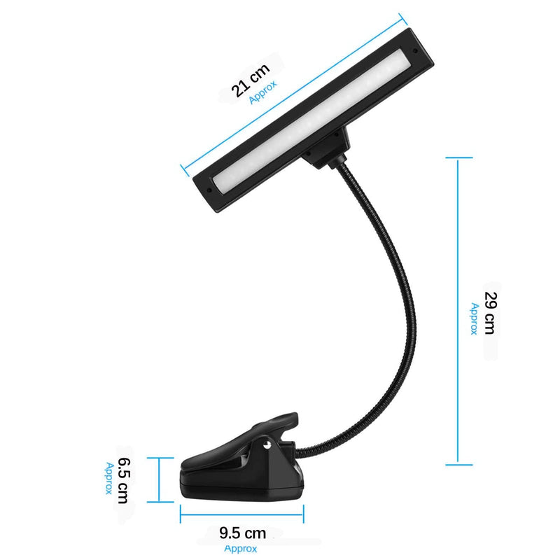 Rechargeable Music Stand Light, 19 LEDs Clip On Reading Light - 3 Level Brightness Settings, 3 Color Temperature Optional (Warm/Cool White/Natural Light Color), Perfect for Piano, Reading, Sewing Black
