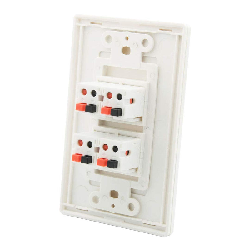 diyTech Premium Speaker Wall Plate, 4 Speaker, Supports 4 Speaker Configurations, w/Mounting Bracket, 1 Gang Screwless - White