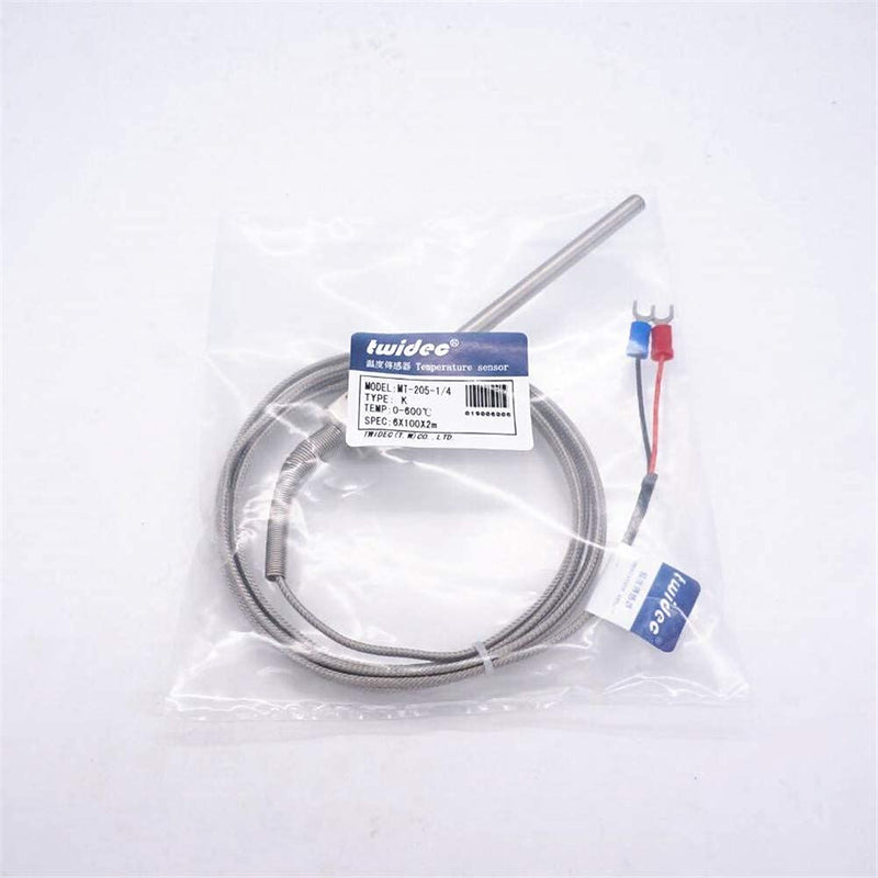 Twidec/2M NPT 1/4"inch (6X100MM) Pipe Thread Temperature Sensor Probe Two Wire Temperature Controller (0~600℃) 304 Stainless Steel K Type Thermocouple MT-205-1/4 1/4" 6x100mm