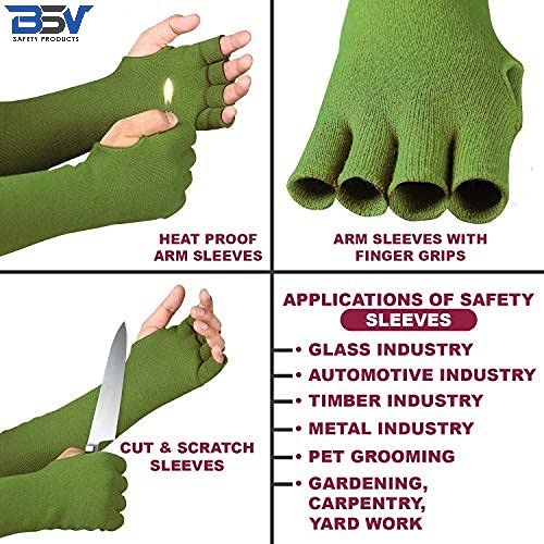 BSV Kevlar Protective Sleeves- Heat, Scratch, Cut & Knife Resistant Sleeve with Finger Opening - Arms Safety Sleeves- Long Arm Guard Protector for Work- Bite Proof- 18 Inches, Sage Green, 1 Pair