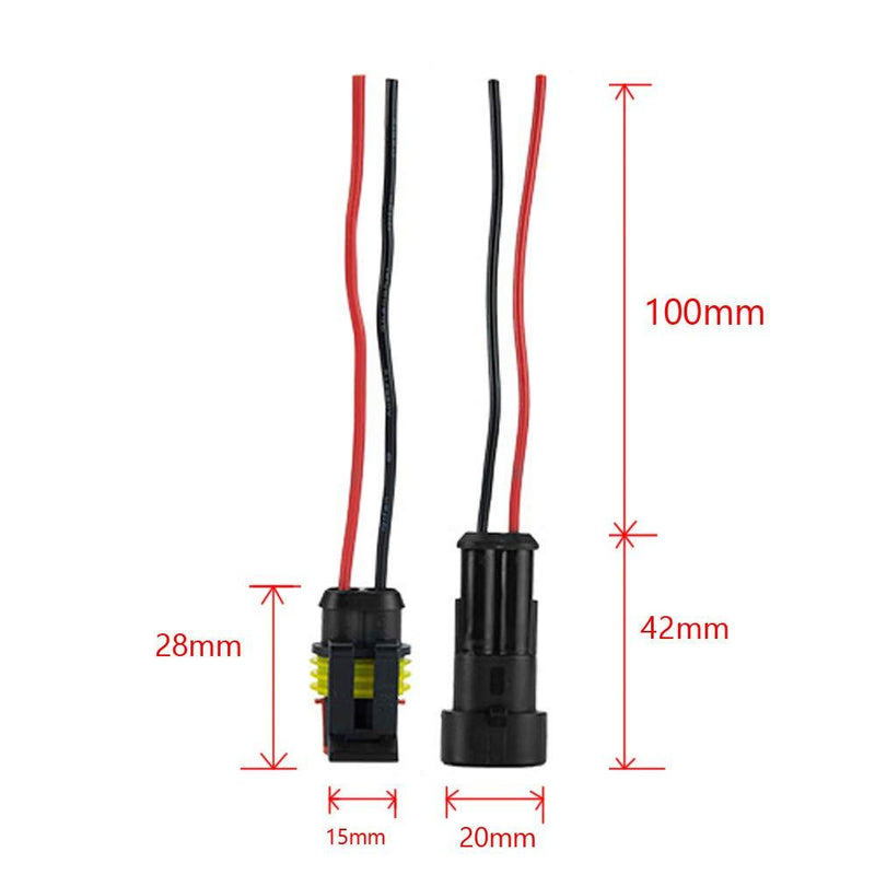 ESUPPORT 2 Pin Way Car Auto Waterproof Electrical Connector Plug Socket Kit with Wire AWG Gauge Marine Pack of 5