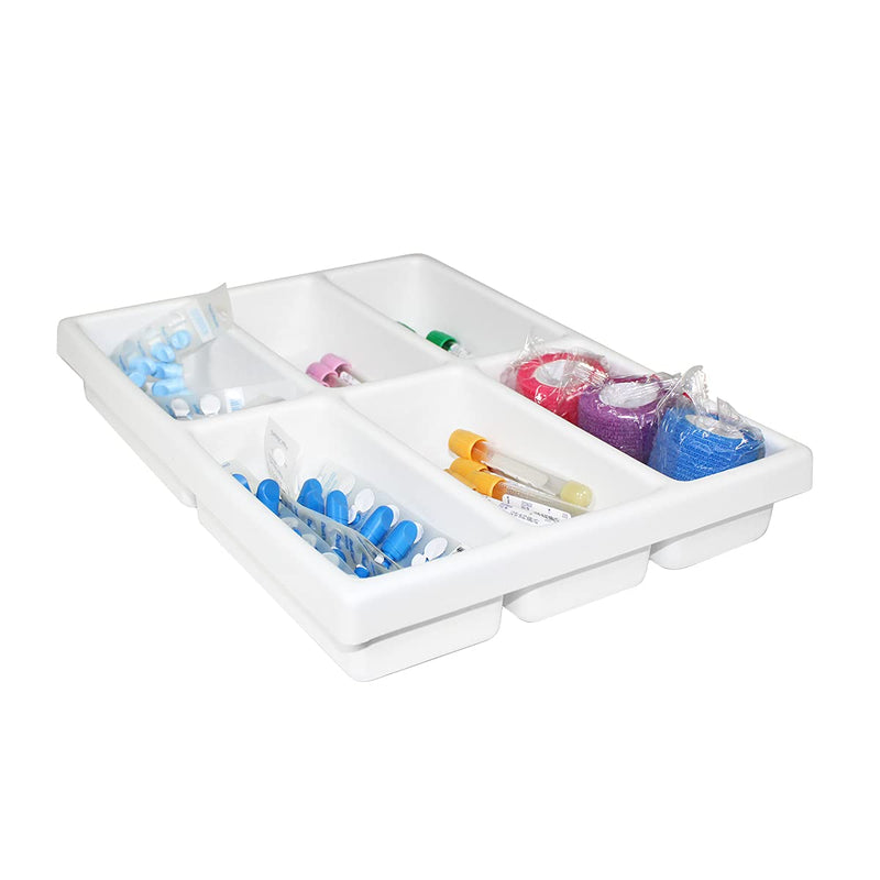 TrippNT 50974 High Impact Styrene 6 Compartment Drawer Organizer, 11-5/8" Width x 2-3/8" Height x 15-5/8" Depth , WHITE 6 Compartments