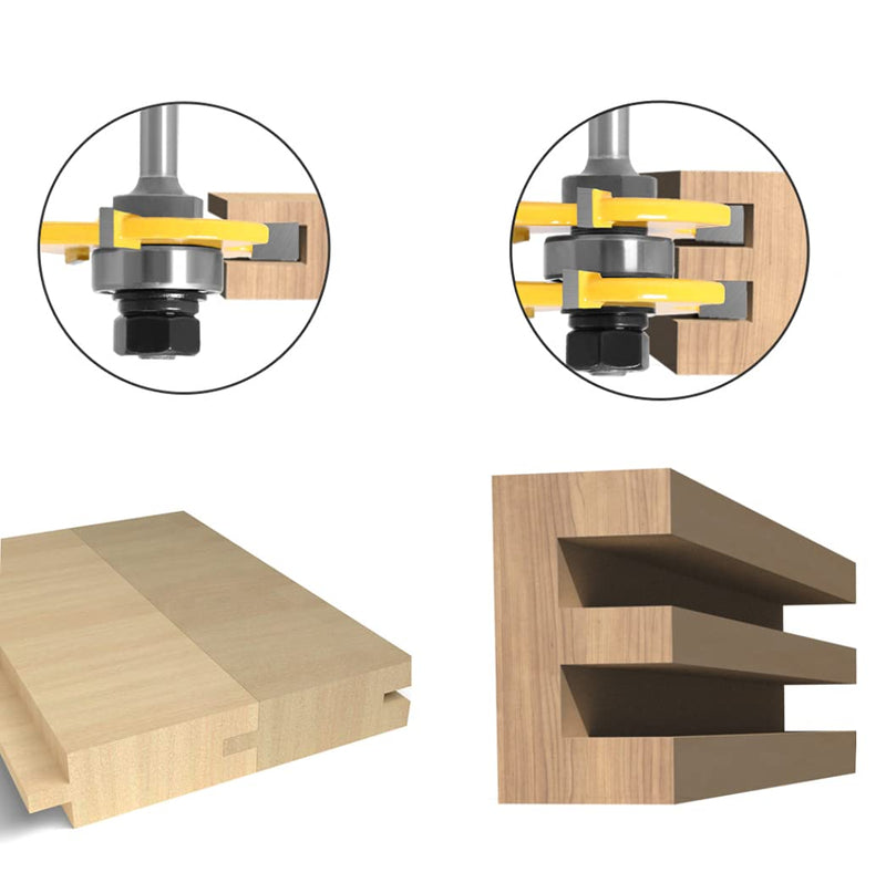 APLUS 2-piece Groove and Tongue Tongue and Groove Set Router Bit Set Router Bit Set Woodworking Disc Groove Cutter Wood Cutter Tool for Engraving Machine Trimming Machine (Ø = 8mm) Ø = 8mm