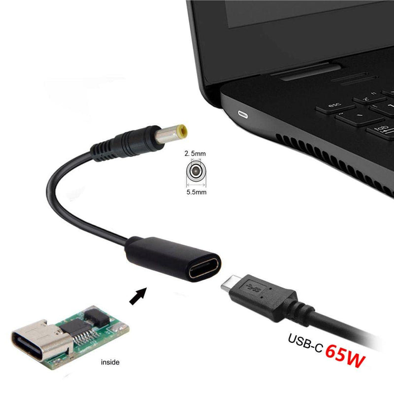 chenyang CY USB C to DC 20V 5.5x2.5mm PD 65W Charge Cable Black DC 5.5x2.5mm