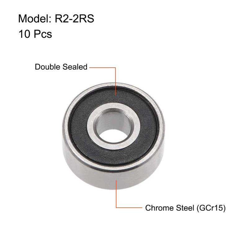 uxcell R2-2RS Deep Groove Ball Bearing 1/8" x 3/8" x 5/32" Sealed Z2 Lever Bearings 10pcs
