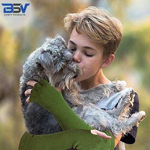 BSV Kevlar Protective Sleeves- Heat, Scratch, Cut & Knife Resistant Sleeve with Finger Opening - Arms Safety Sleeves- Long Arm Guard Protector for Work- Bite Proof- 18 Inches, Sage Green, 1 Pair