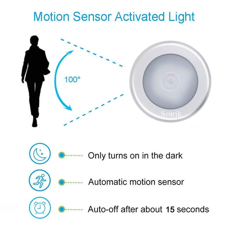Motion Sensor Light, Searik Battery Powered LED Night Light Step Lights Stair Closet Light Under-Cabinet Lighting Stick On Anywhere Lamp for Home, Kitchen, Hallway, Cabinet, Closet, Stairs, Bathroom White