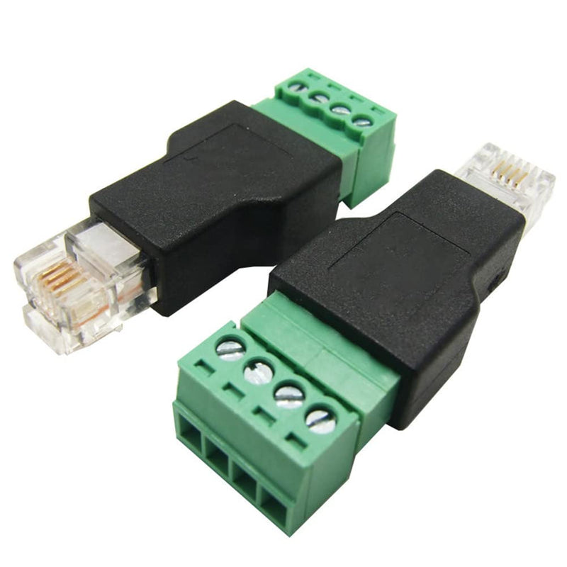 Jienk 2Pcs RJ11 Male to 4 Pins Screw Terminal Block Adapter for Cat3 Telephone Handset Cords Extender, RJ22 4P4C Modular Connectors