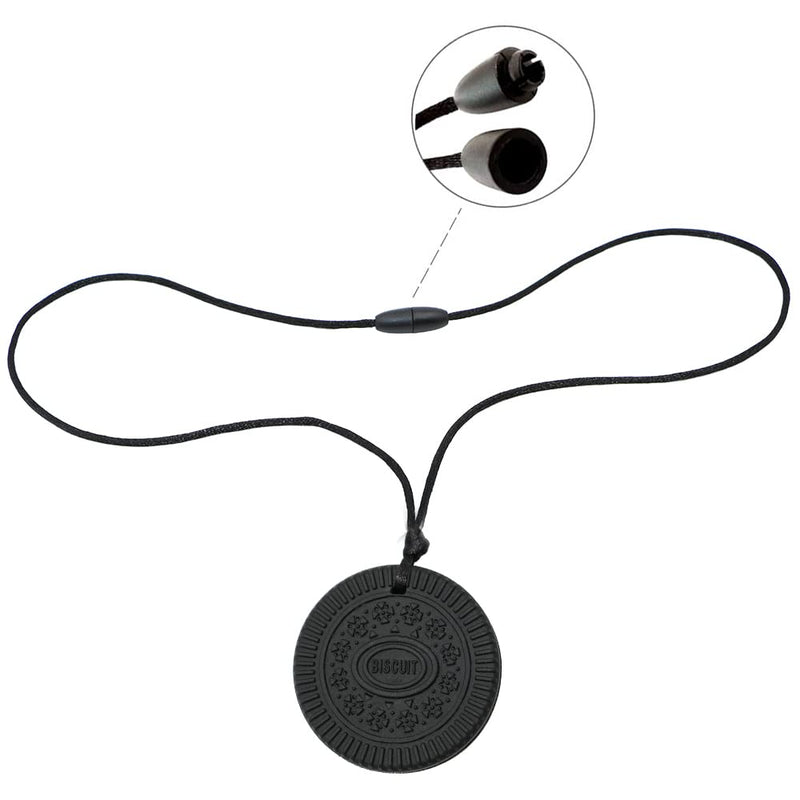 Chew Necklace for Boys and Girls - Silicone Chewable Pendant for Teething, Autism, Biting, ADHD, SPD, Sensory Oral Motor Aids for Kids, Chewy Toy Jewelry for Adults (Black) Black