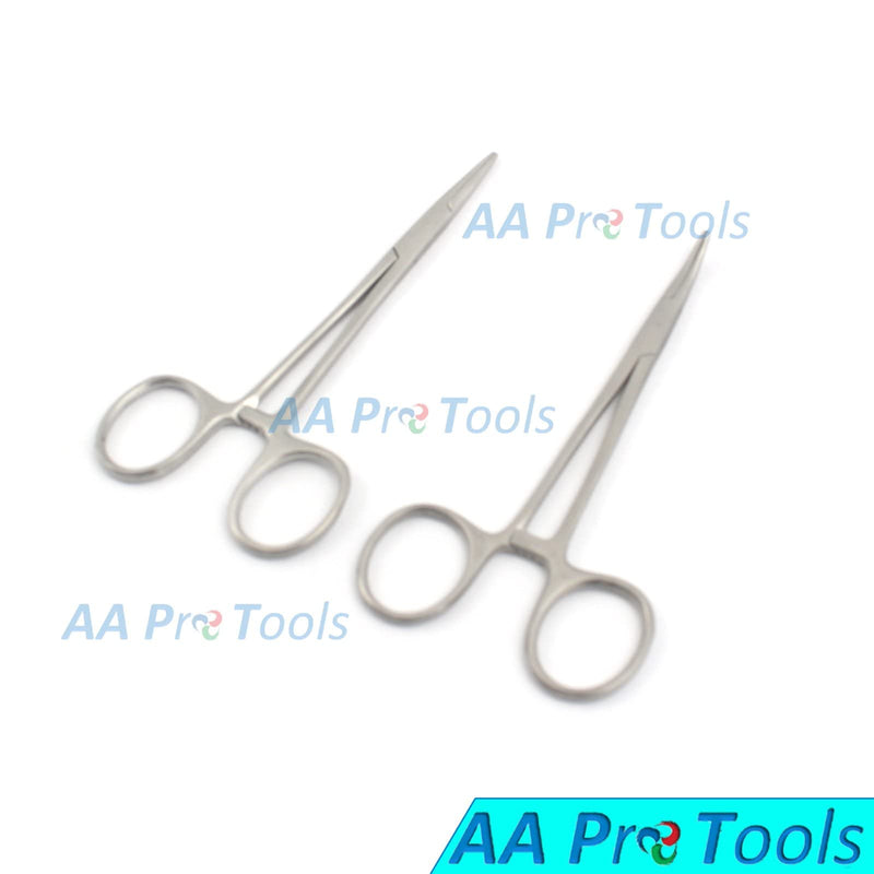 AAPROTOOLS O.R Set of 2 PCS Straight + Curved HEMOSTAT Forceps Locking Clamps Stainless 5 A+ Quality