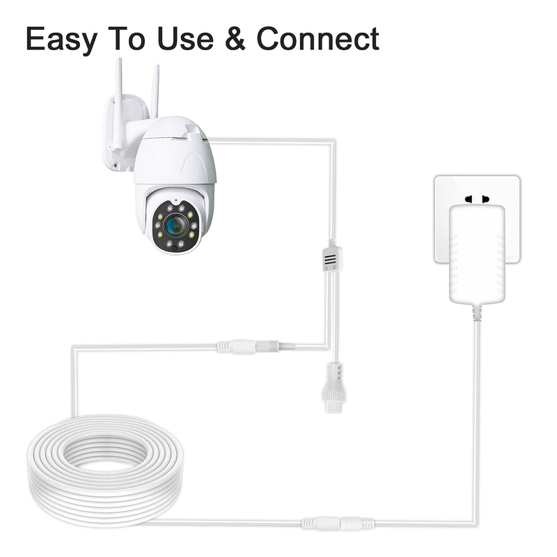 WILDHD DC Power Extension Cable 33ft 2.1mm x 5.5mm Compatible with 12V DC Adapter Cord for CCTV Security Camera IP Camera Standalone DVR (33ft,DC5.5mm Plug White)
