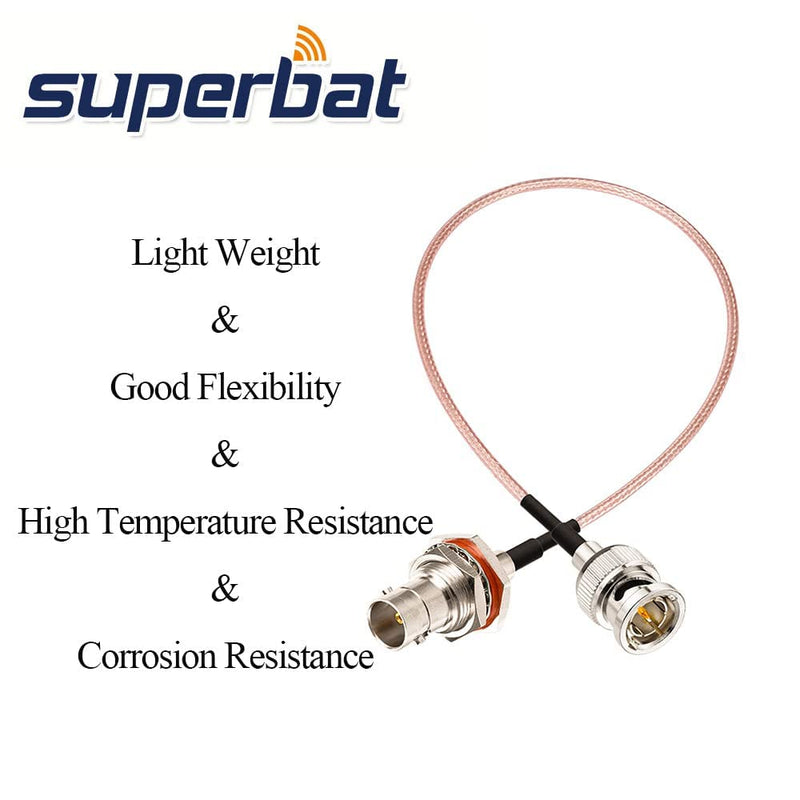 SUPERBAT SDI Cable (75 Ohm, 12inch, 2-Pack) Mini BNC Male to BNC Female Bulkhead Cable for HD SDI 3G SDI Recorder Camera Monitor Converter, SDI Video Cable 12inch, 2pcs