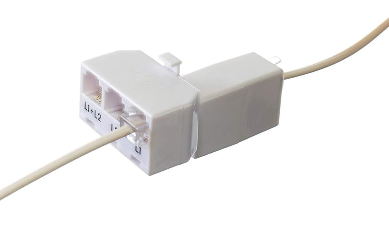 Telephone Splitter 2 Line Adapter - 3-Way Splitter (Line 1, Line 2, and Twin Line) - Dual Line Separator - 4 Conductor Connector (2 Phone Lines) - White, 3 Pack White, 3 Way