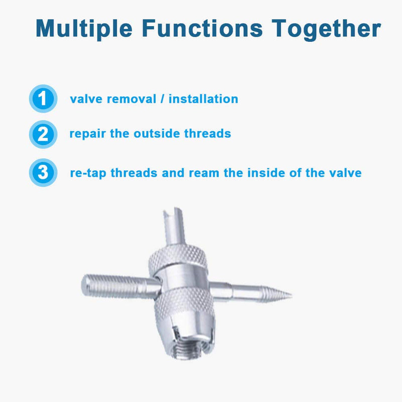 Riseuvo Valve Stem Removal Tool - 40Pcs Valve Cores, 4-Way Valve Tool, Valve Core Remover Tool, Tire Repair Schrader Valve Tool