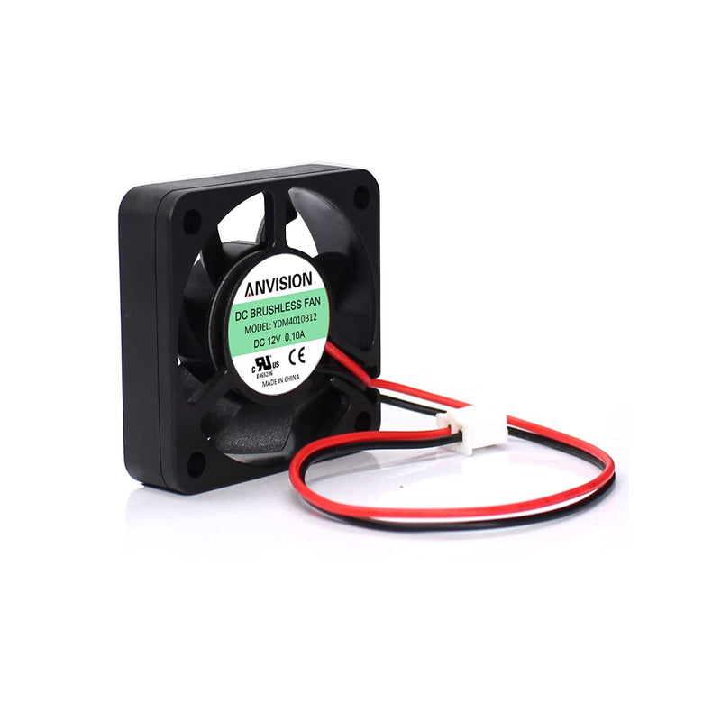 ANVISION 2-Pack 40mm x 10mm DC 12V Brushless Cooling Fan, Dual Ball Bearing, YDM4010B12 Black ( 12V 40mm 2-PIN FAN )